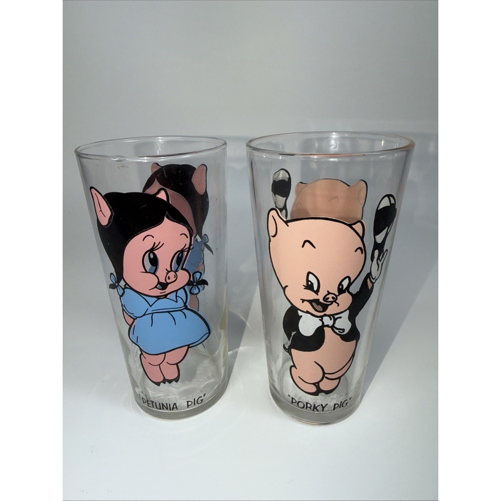 Vintage Porky Pig And Petunia Pig Pepsi Collectors Series Glass 1973 Warner Bros - Picture 3 of 4